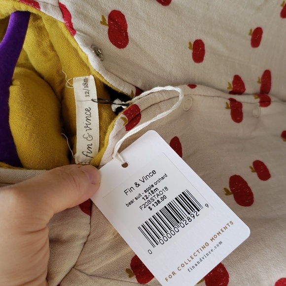 Fin and Vince Bear Suit in "Apple orchard", size 12/18 Months, NWT! - Picture 6 of 7